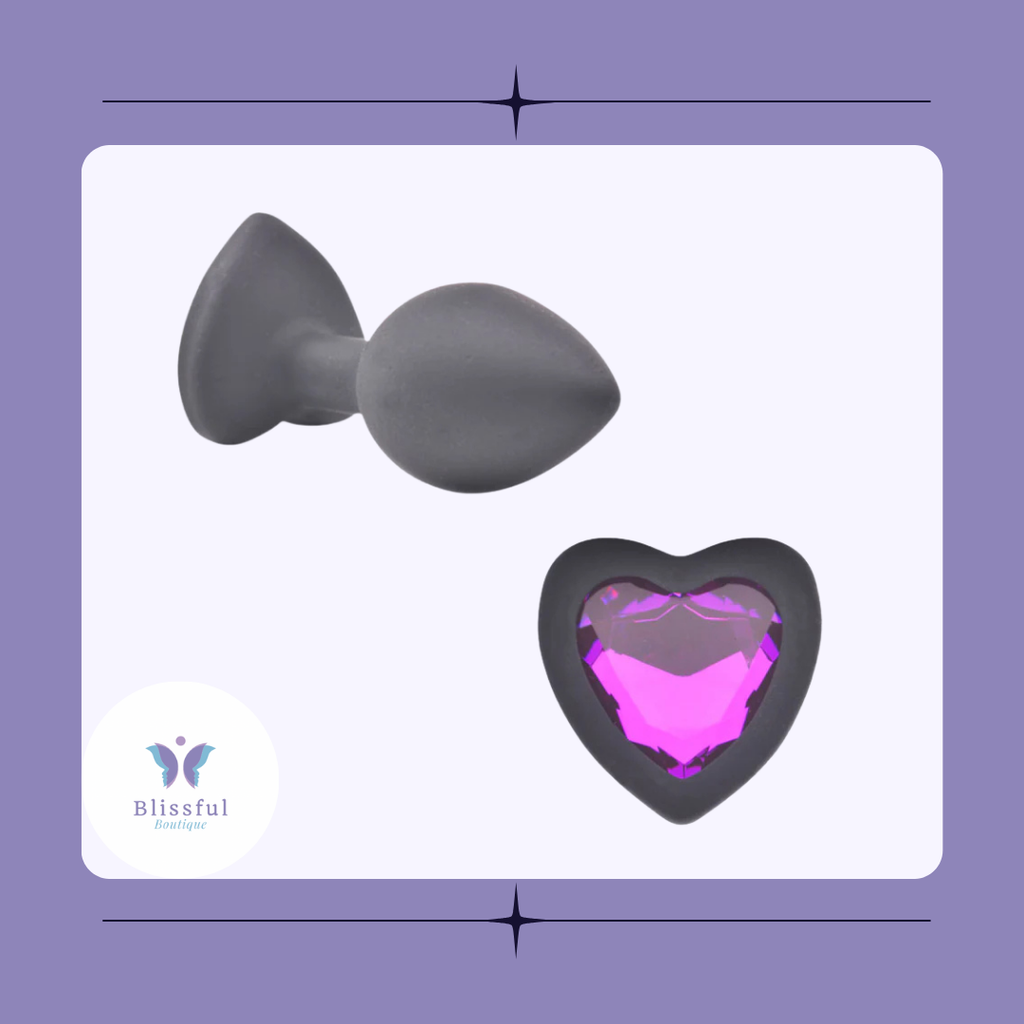 Small Heart Shaped Diamond Base Black Butt Plug
