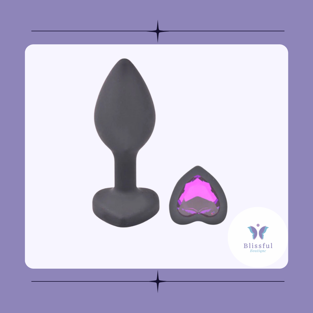 Small Heart Shaped Diamond Base Black Butt Plug