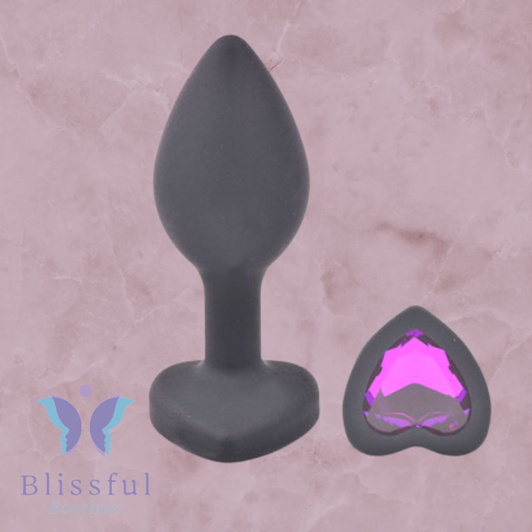 Small Heart Shaped Diamond Base Black Butt Plug