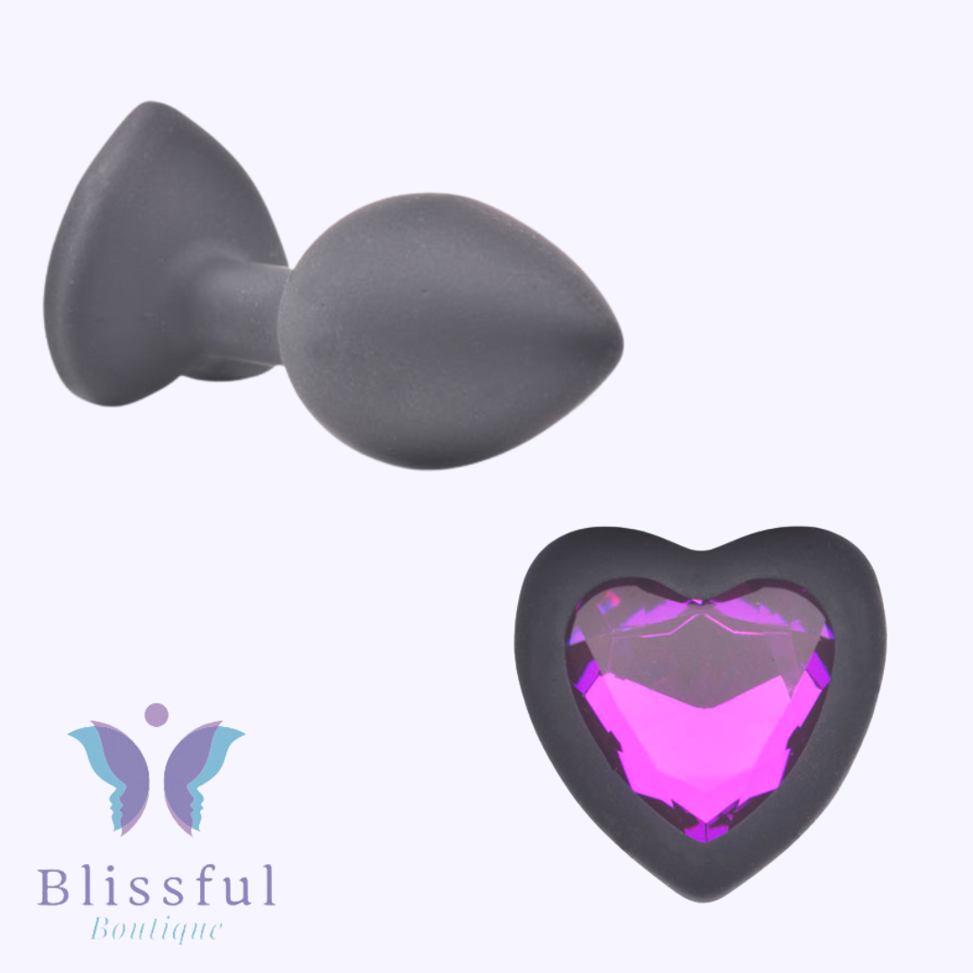 Small Heart Shaped Diamond Base Black Butt Plug