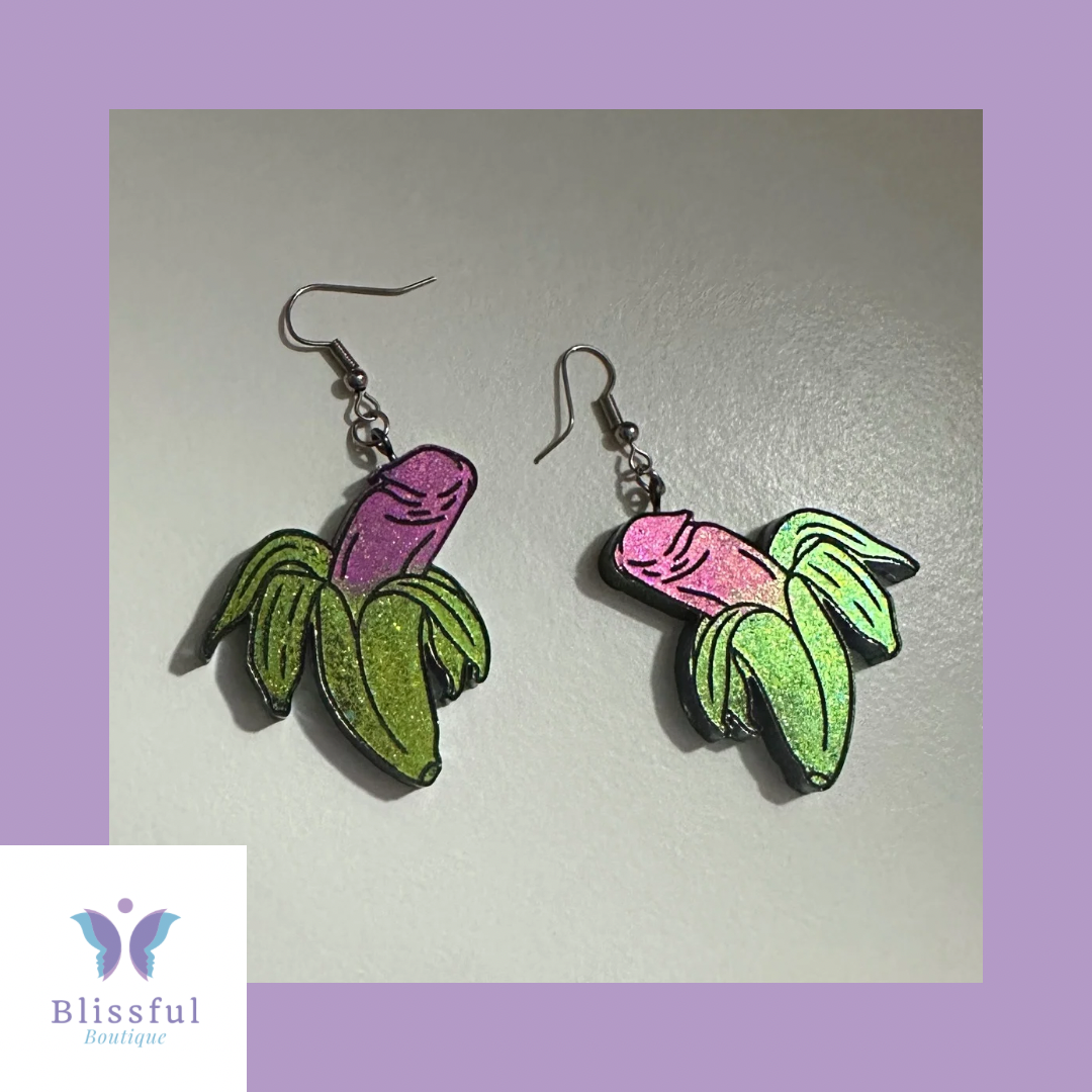 Iridescent Banana Dick Earrings