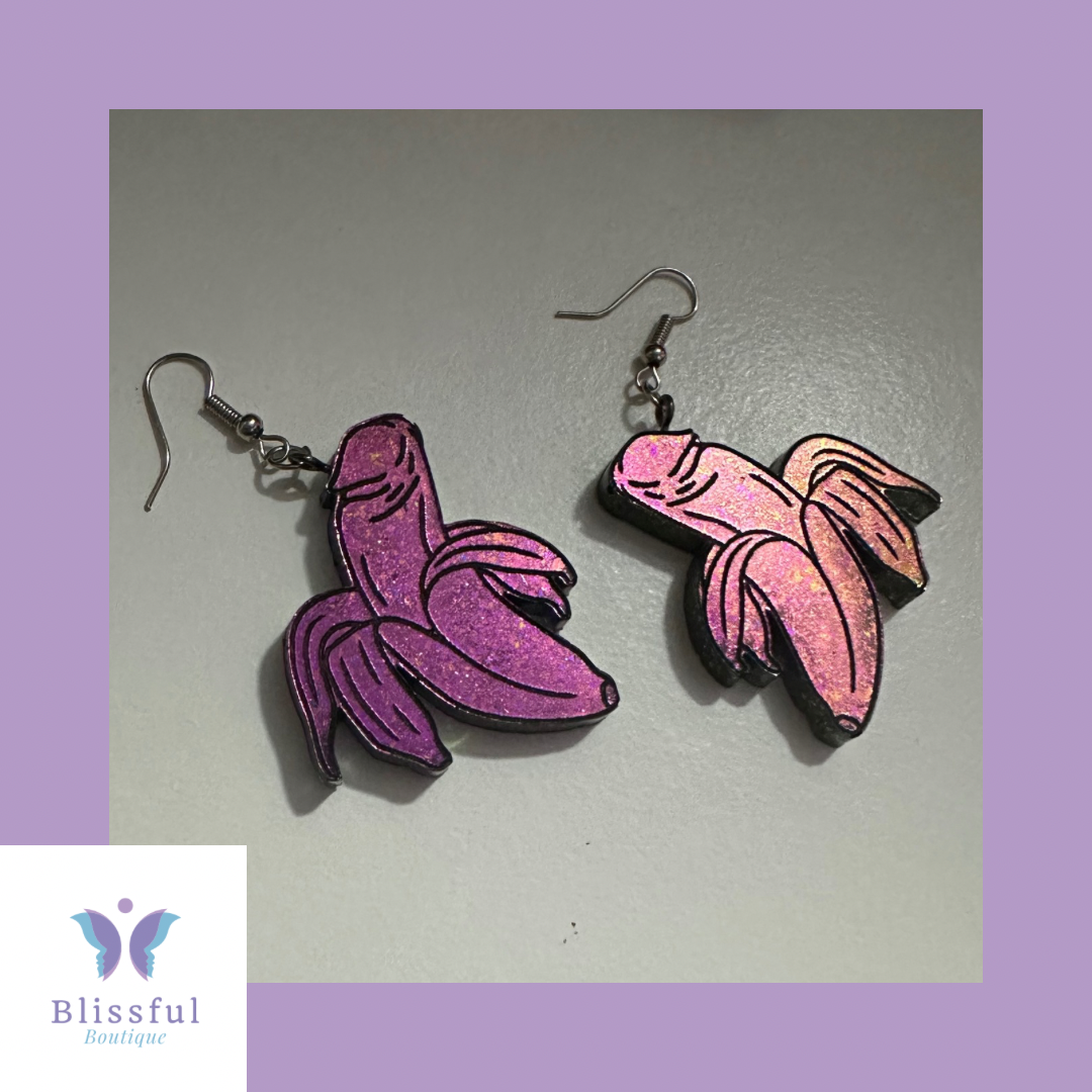 Pink Iridescent Banana Dick Earrings