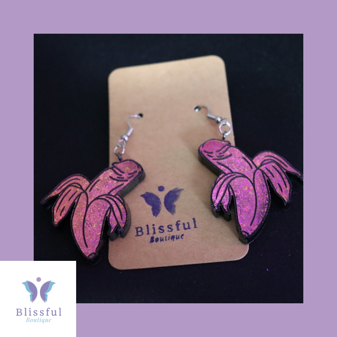 Pink Iridescent Banana Dick Earrings