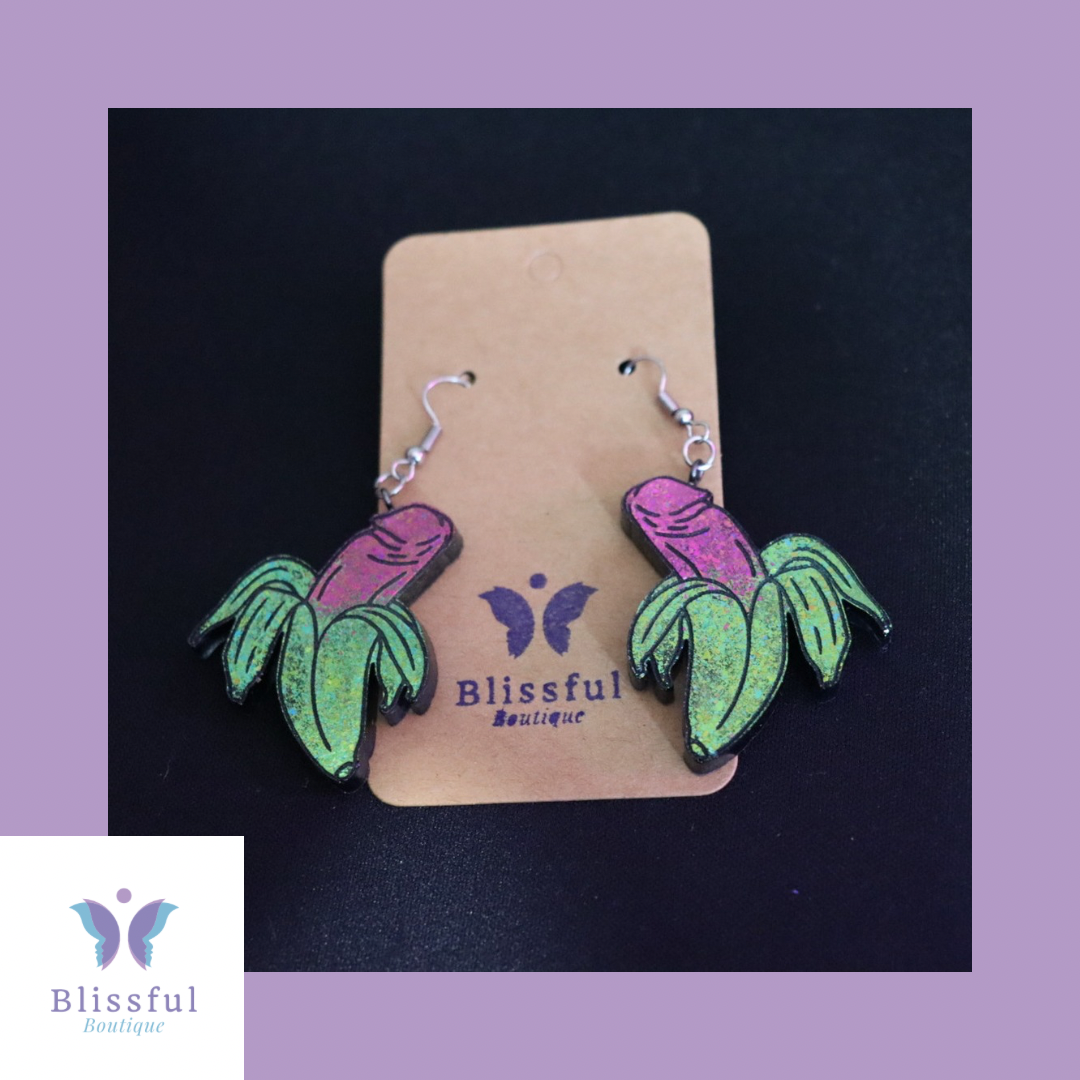 Iridescent Banana Dick Earrings